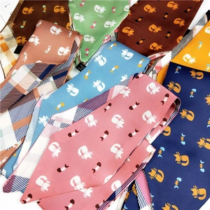 Colorful cartoon cat print silk scarves with diagonal cut ends for women and children