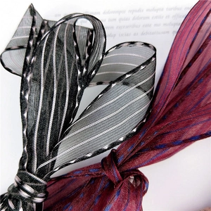 Striped skinny silk scarf in sheer fabric for hair and neck decoration with soft drape