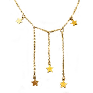 Polished gold stainless steel star necklace with asymmetrical star fringe pendants