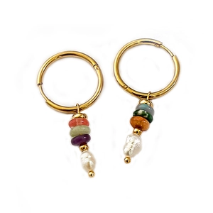 Boucles d'oreilles rétro en perles de pierre naturelle et perle d'eau douce