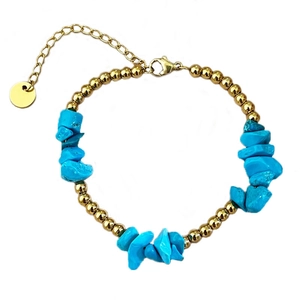 18K gold plated stainless steel bracelet featuring turquoise beads and lobster clasp