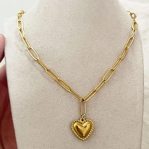 Collana Con Pendente A Cuore In Acciaio Inossidabile Placcato Oro Catena A Graffetta Moda Cuore Gonfio 3D Gioielli Per Donne