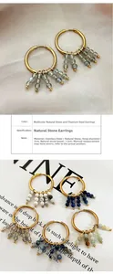 Détails des boucles d'oreilles en acier 18k avec perles en pierres naturelles