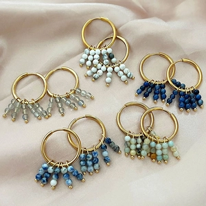 Boucles D'oreilles Créoles Perles En Pierre Naturelle Plaquées Or 18K Acier Inoxydable Bohème Femme