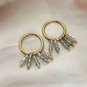 Boucles d'oreilles créoles bohèmes en acier inoxydable 18k avec pierres de labradorite