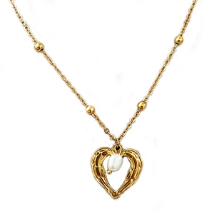 Collier en acier inoxydable plaqué or 18 carats avec pendentif cœur et perle blanche