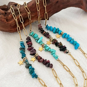 Bracelets bohèmes en acier inoxydable avec pierres naturelles et breloques étoiles