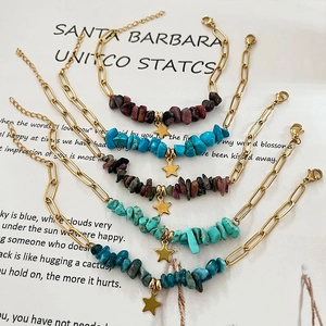 Bracelets en acier inoxydable avec pendentif étoile et éclats de pierres naturelles