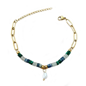 Collier chaîne dorée bohème avec perles en pierre colorées et pendentif perle naturelle