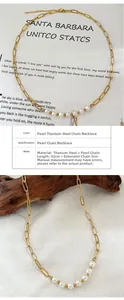 Détails de la chaîne en acier titane plaqué or 18 carats avec perles et extension