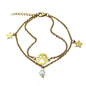 Zweilagiges goldenes Edelstahlarmband mit Sternanhängern und weißer Kunstperle
