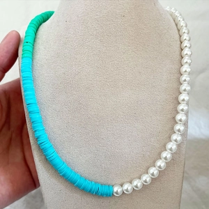 Collier Asymétrique Fait Main En Künstliche Perles Heishi Argile Polymère Et Künstliche Perles D'Imitation Bijoux De Plage Bohème Pour Femmes