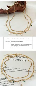 Spécifications de taille pour collier double rang en acier titane avec perle et malachite