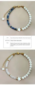 Detail showing titanium steel beaded bracelets with star pendants and malachite stones