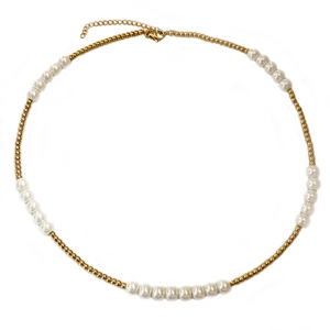 French style layered pearl and gold bead sweater necklace with stainless steel heart pendant