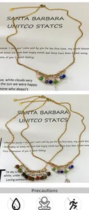 Detail view of handmade beaded necklaces with colorful glass beads and gold chains