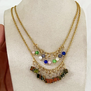 New Chinese Style Necklace Titanium Steel With Cat Eye Stone And Natural Stone Square Cube Tassel Adjustable For Women