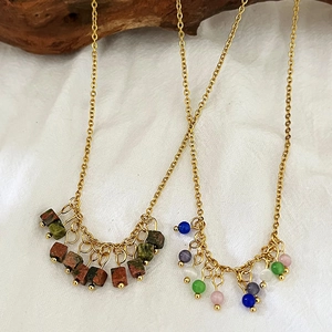 New Chinese style necklace with colorful cat eye beads and elegant gold chain tassel