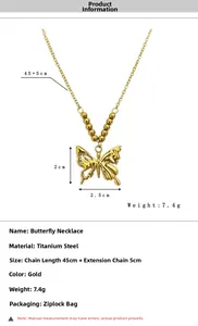 Detaillierte Größentabelle für goldene Schmetterlingskette aus Titanstahl mit Maßen