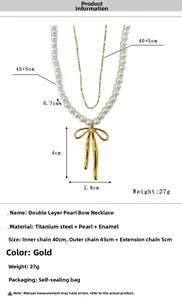 Spécifications de taille pour collier double rang en perles avec pendentif nœud doré