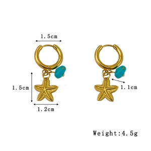 Starfish Turquoise Drop Hoop Earrings Stainless Steel Marine Beach Vintage Gold Plated Jewelry For Women
