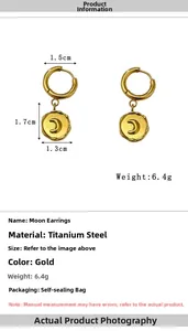 Detailed size specifications for gold moon pendant earrings in 18K stainless steel material