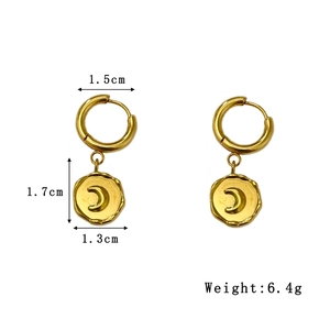 Minimalist 18K gold plated crescent moon pendant hoop earrings for women with dimensions