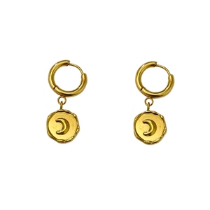 Minimalist 18K gold plated moon pendant hoop earrings for women in vintage style