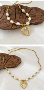 Detailansicht der Barockperlen-Halskette mit goldenem Herzanhänger im Vintage-Stil