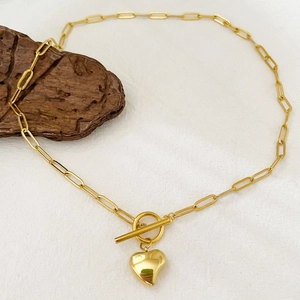 Collier Pendentif Cœur Or En Acier Inoxydable Pour Femme Chaîne Paperclip Avec Fermoir À Bascule Bijoux Mode
