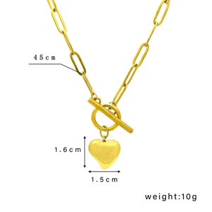 Collier pendentif cœur doré avec fermoir à bascule OT et chaîne à maillons de 45 cm