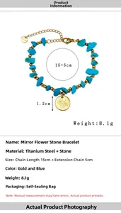 Detail eines 15cm Titanstahl-Armbands mit 1,2cm Blumen-Spiegelanhänger und Edelsteinen