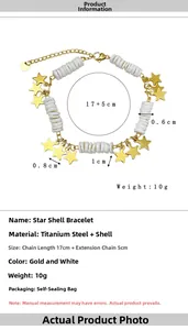Détail du bracelet coquillage en étoile avec dimensions de 17cm et extension de 5cm
