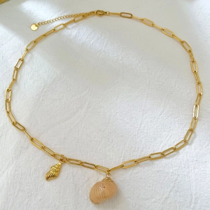 Collana Catena Graffetta Placcata Oro Acciaio Al Titanio Pendenti Conchiglia Naturale E Conchiglia Di Metallo Gioielli Da Donna