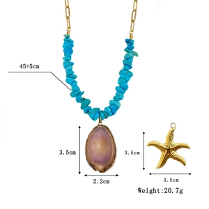 Multilayer ocean style shell and starfish beaded necklace with blue turquoise stones