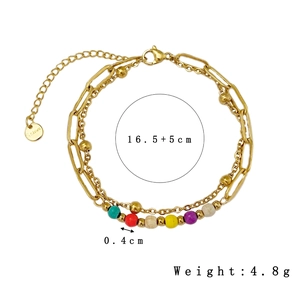 Double-layer stainless steel gold bracelet with colorful natural stones and beads
