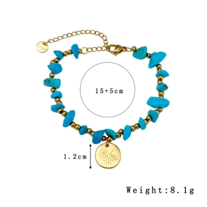 Türkisperlenarmband mit goldenem Blumenanhänger und Edelstahlkette für Damen