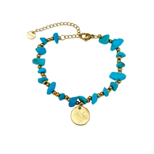 Böhmisches Gold-Blumen-Anhänger-Armband mit Türkissteinen und Edelstahlkette für Damen