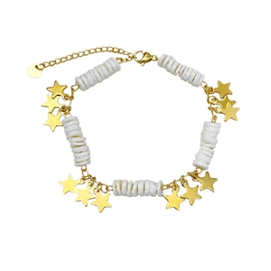 Bracelet étoile bohème en acier inoxydable doré 18k avec perles de nacre blanche