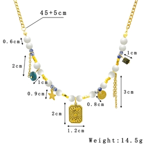 French vintage stainless steel necklace with natural stones pearls and sun pendant