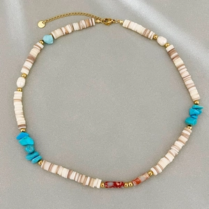 Bohemian Beaded Necklace For Women With Hematite Shell Turquoise Agate And Stainless Steel Irregular Stones Jewelry