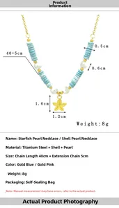 Détail du collier étoile de mer doré 18k avec pierres bleues et perles dimensions