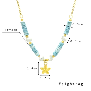 Collier en acier inoxydable plaqué or 18 carats avec perles bleues et pendentif étoile de mer