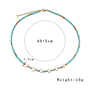 Handmade sky blue beaded necklace with freshwater pearls and gold lobster clasp
