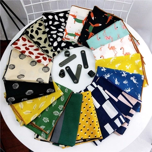 Set of floral and animal print cotton linen scarves with vintage leather ring buckles