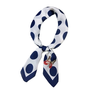 Polka dot silk scarf with butterfly print on white background for women styling