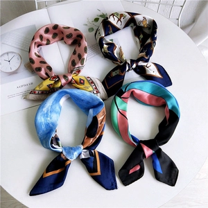 Elegant cartoon silk small square scarves for women with diverse geometric horse prints