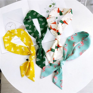 Foulard Étroit En Satin Pour Femmes Imprimé Renard Animal Ruban Cheveux Élégant Décoration Sac Cravate Accessoire Polyvalent