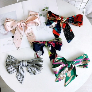 Long Skinny Scarf Satin Satiny Ribbon For Women Necktie Hairband Bag Wrap Vintage Print Fashionable Accessory