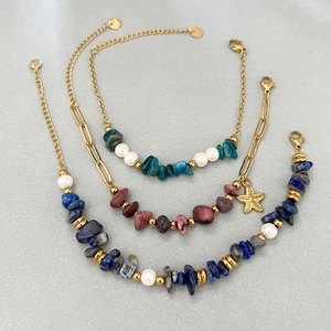 Bracelet En Acier Inoxydable Bohème Avec Pierre Naturelle Künstliche Perle Et Pendentif Étoile De Mer Bijoux De Plage Pour Femmes